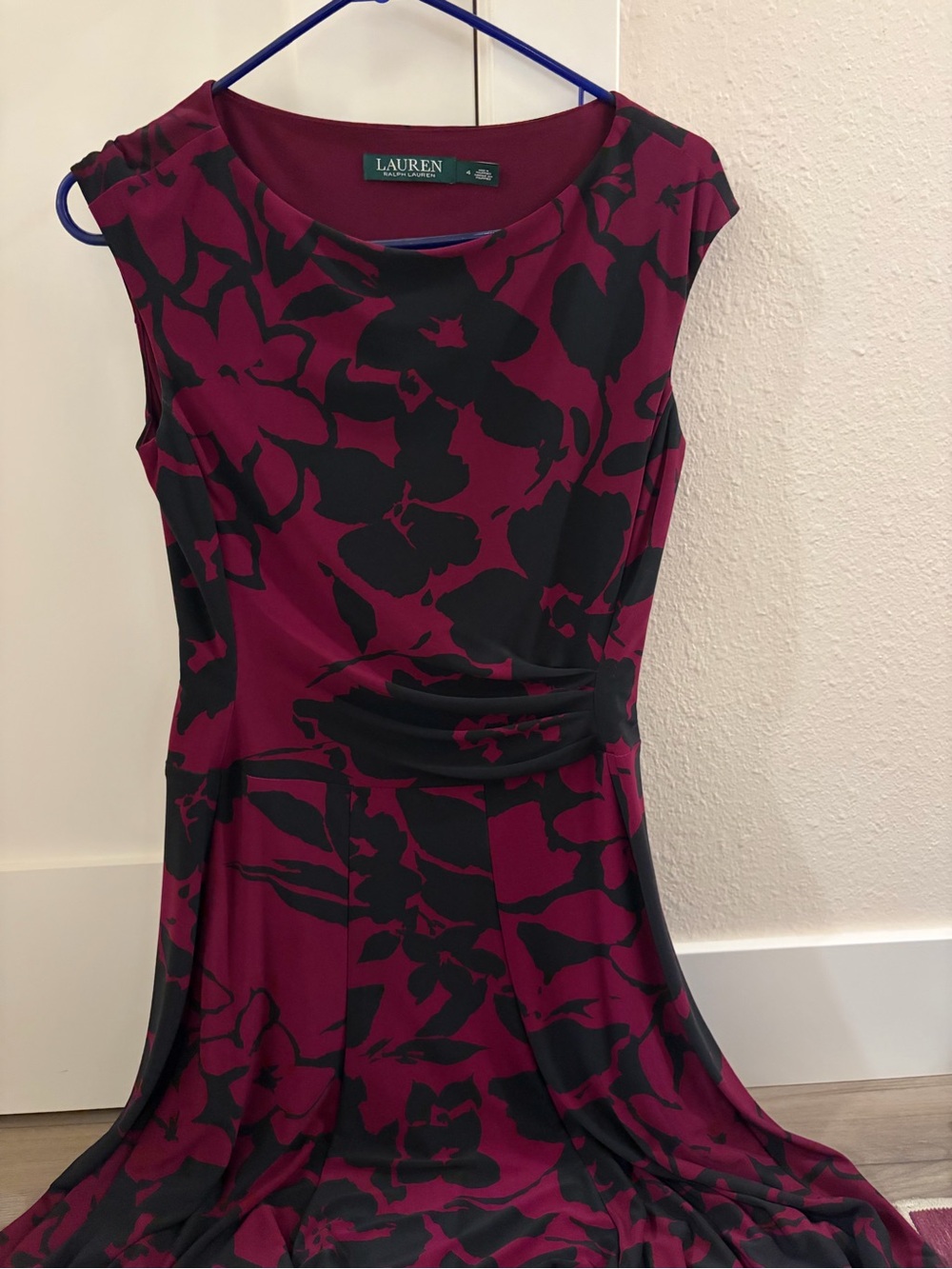 Ralph Lauren Burgundy & Black Floral Midi Dress